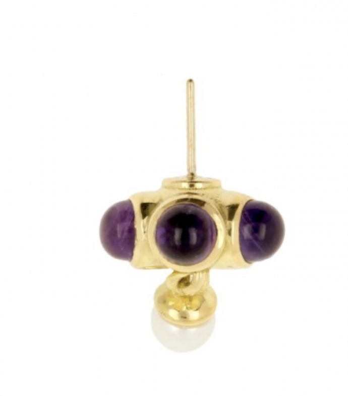 18 Karaats Gouden Vertical Helix Amethyst Pearl - Threadless