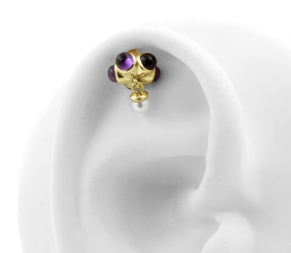 18 Karaats Gouden Vertical Helix Amethyst Pearl - Threadless