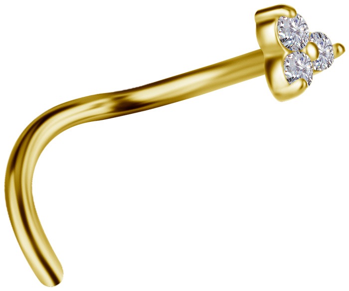 18 Karaats Gouden gebogen neuspiercing met Diamanten Trinity top